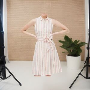 J. Crew Women’s Red White Striped Linen Belted Shirt Dress Size 6 NWT